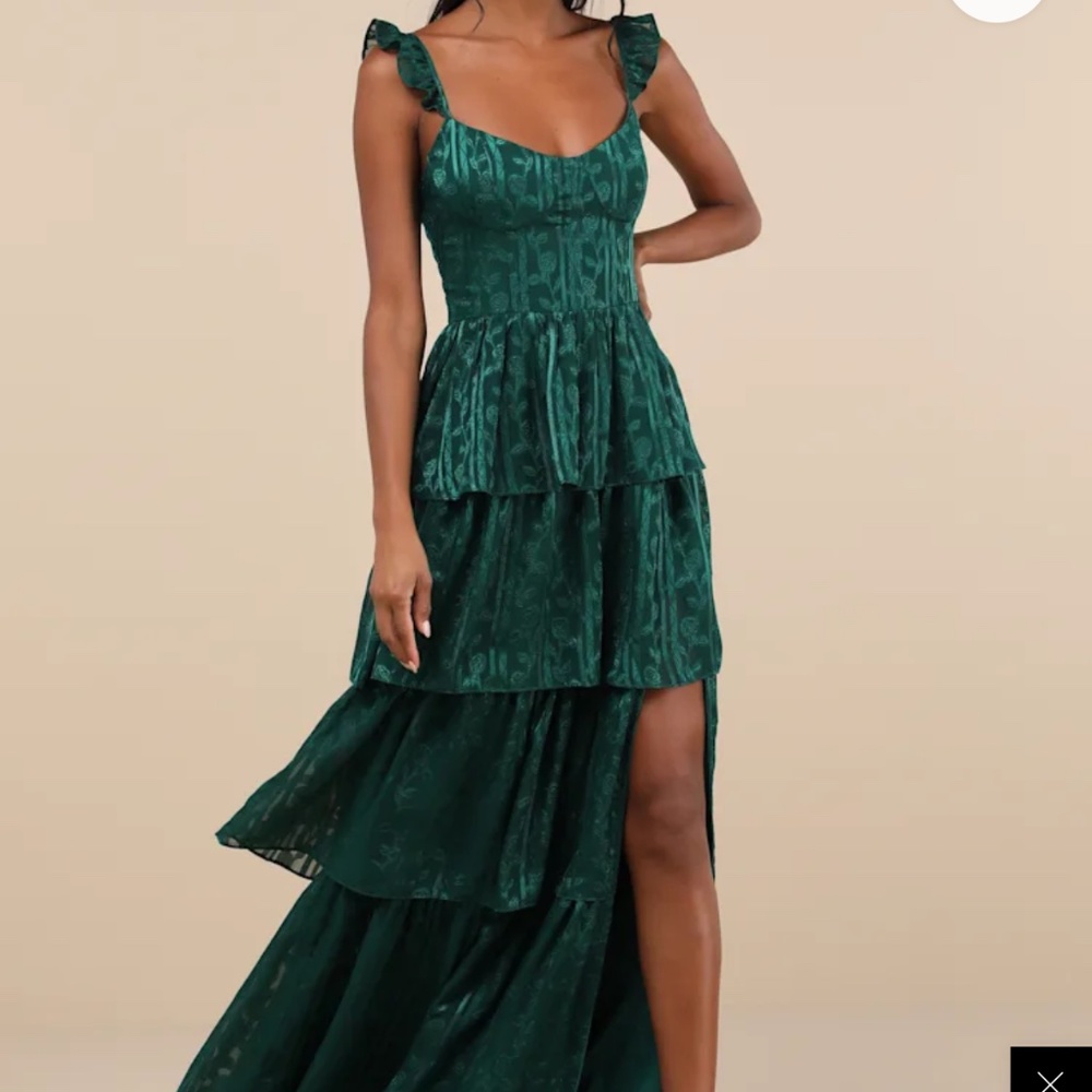 Lulus Green Floral Tiered Maxi Dress